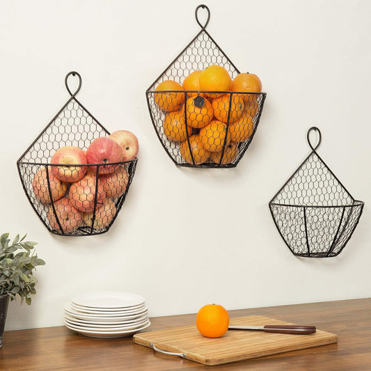 Wall Mounted Brown MetalWire Hanging Fruit Basket